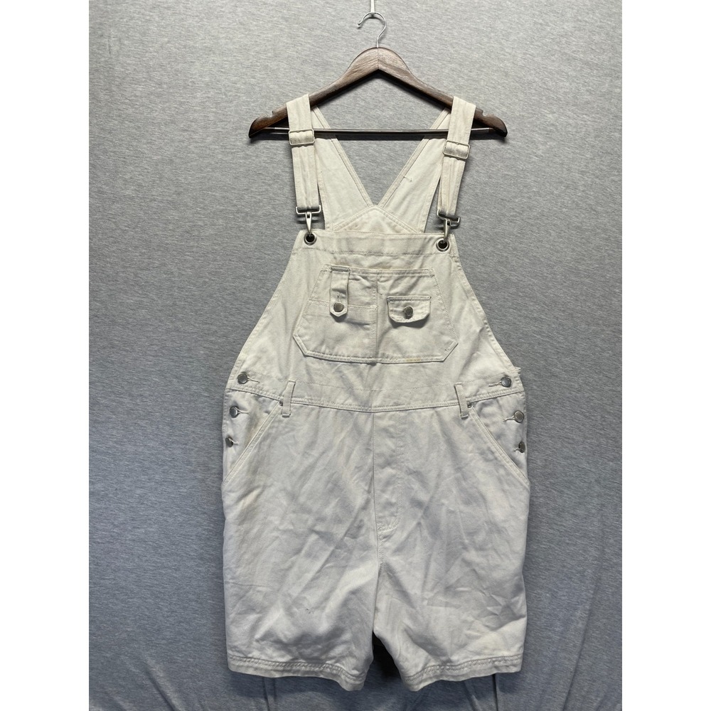 Vintage St. John's Bay Shortalls Women 18 Cream Denim Adjustable Strap One Piece